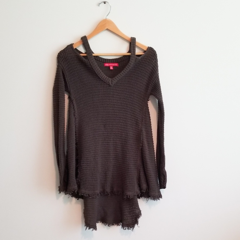 Saks Fifth Avenue Green Cold Shoulder Sweater